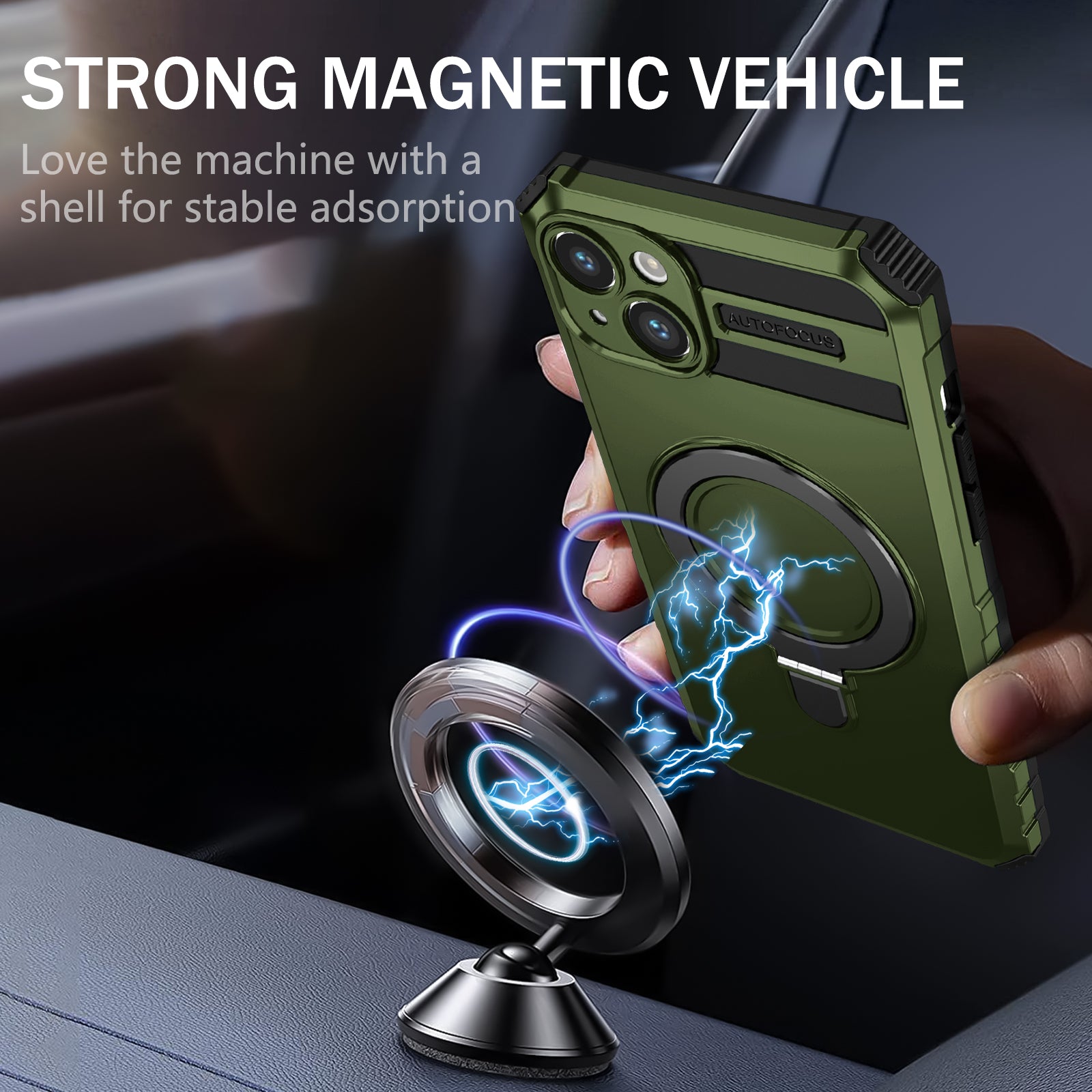Compatible with MagSafe Charger Phone Cover for iPhone 14 Plus TPU+PC Kickstand Matte Phone Case - Blackish Green Compatible with MagSafe Charger Phone Cover for iPhone 14 Plus TPU+PC Kickstand Matte Phone Case - Blackish Green